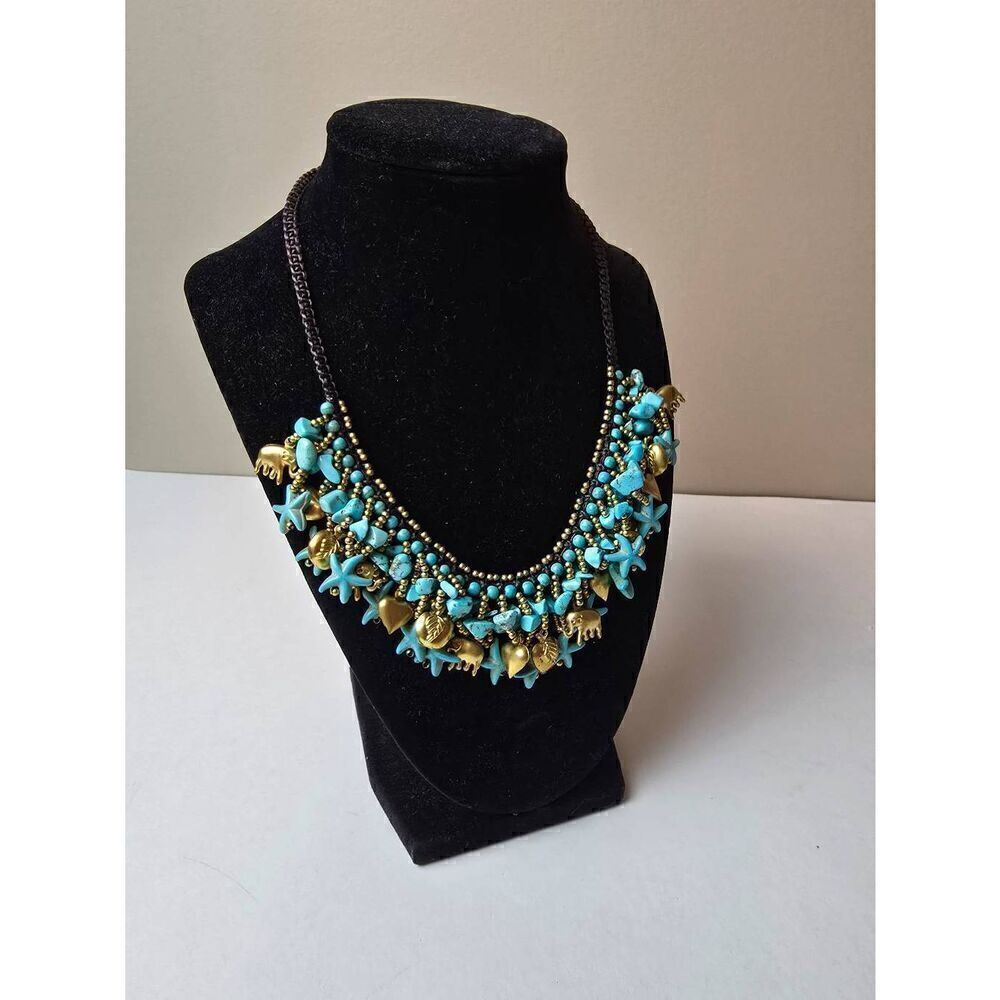 Necklace-collar style- turquoise, charms - Picture 2 of 7